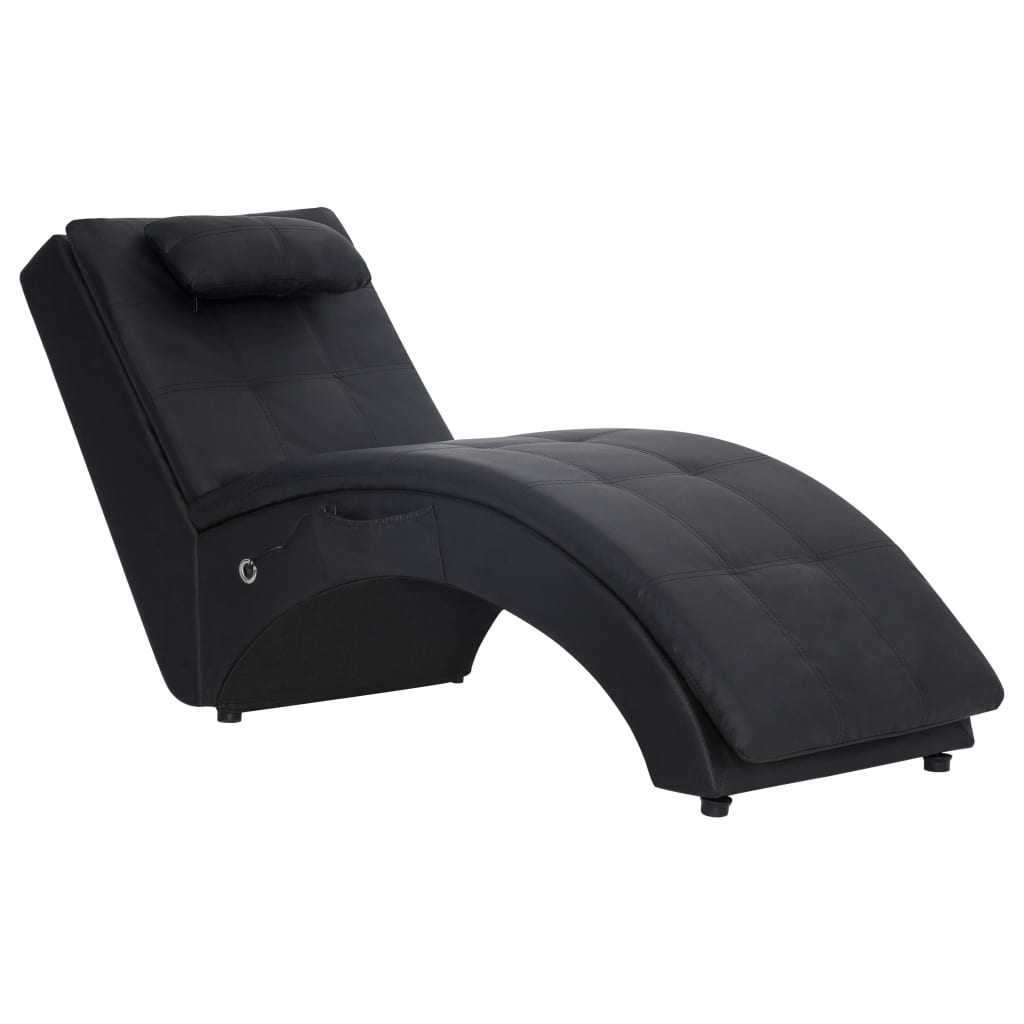 Chaise longue de massage avec coussin en cuir artificiel noir