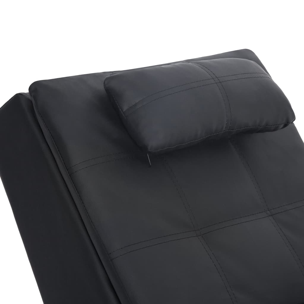 Massage chaise longue met kussen kunstleer zwart