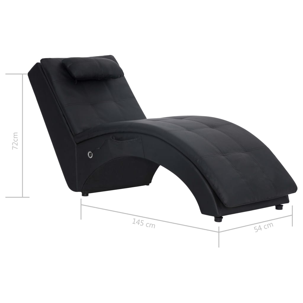 Chaise longue de massage avec coussin en cuir artificiel noir