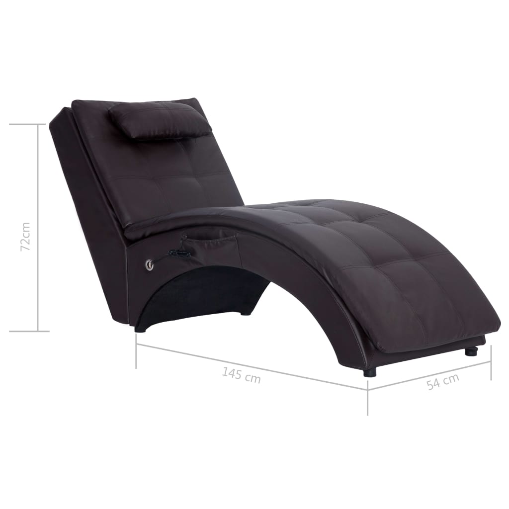 Massage chaise longue met kussen kunstleer bruin