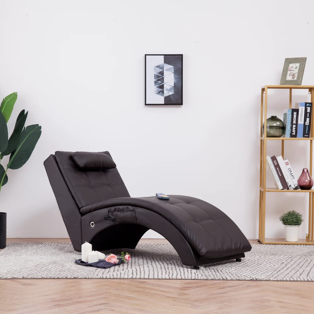 Massage chaise longue met kussen kunstleer bruin