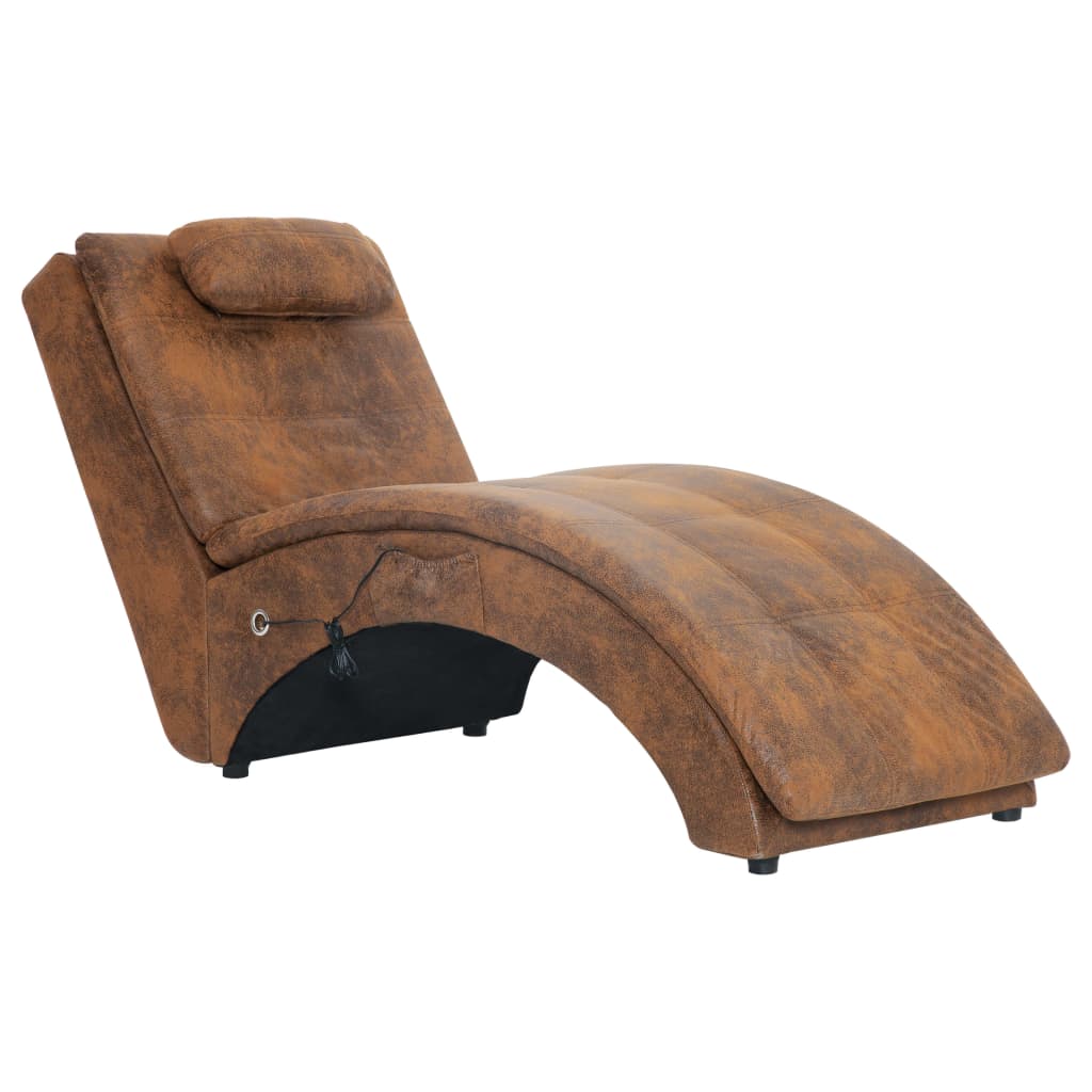 Chaise longue de massage avec coussin en suédine marron