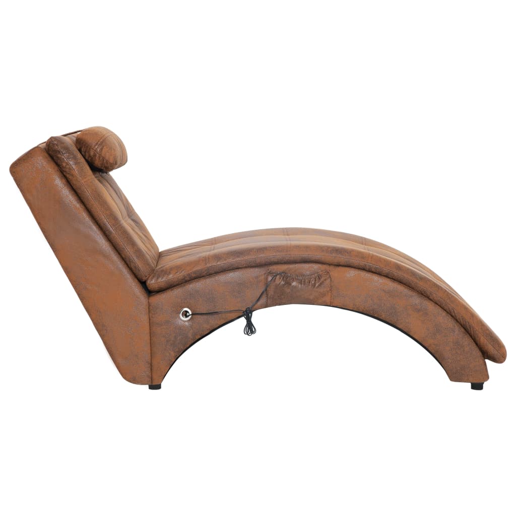 Massage chaise longue met kussen kunstsuède bruin