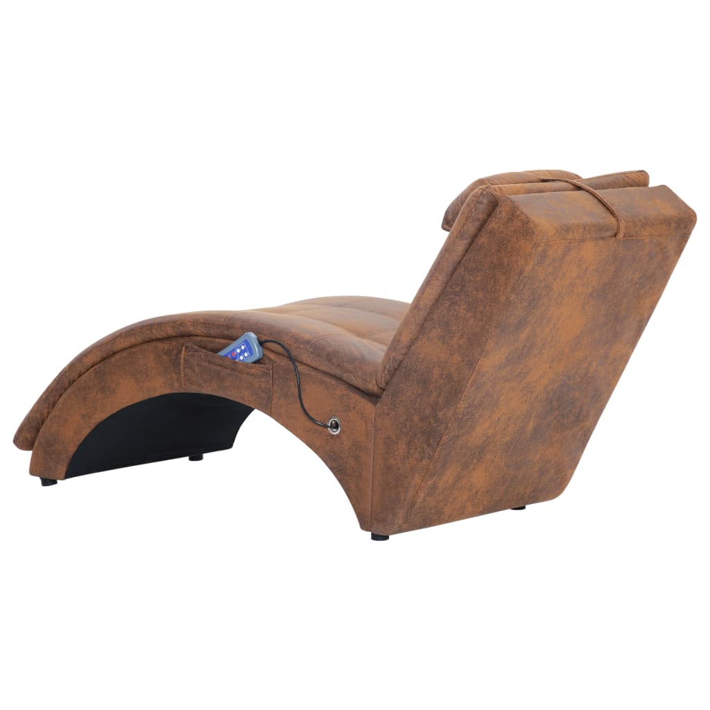 Massage chaise longue met kussen kunstsuède bruin