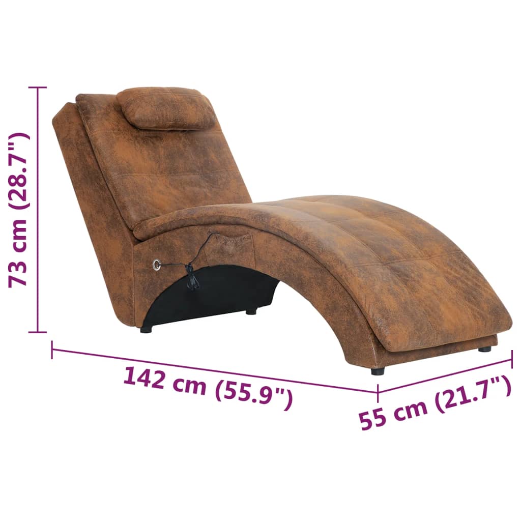 Chaise longue de massage avec coussin en suédine marron