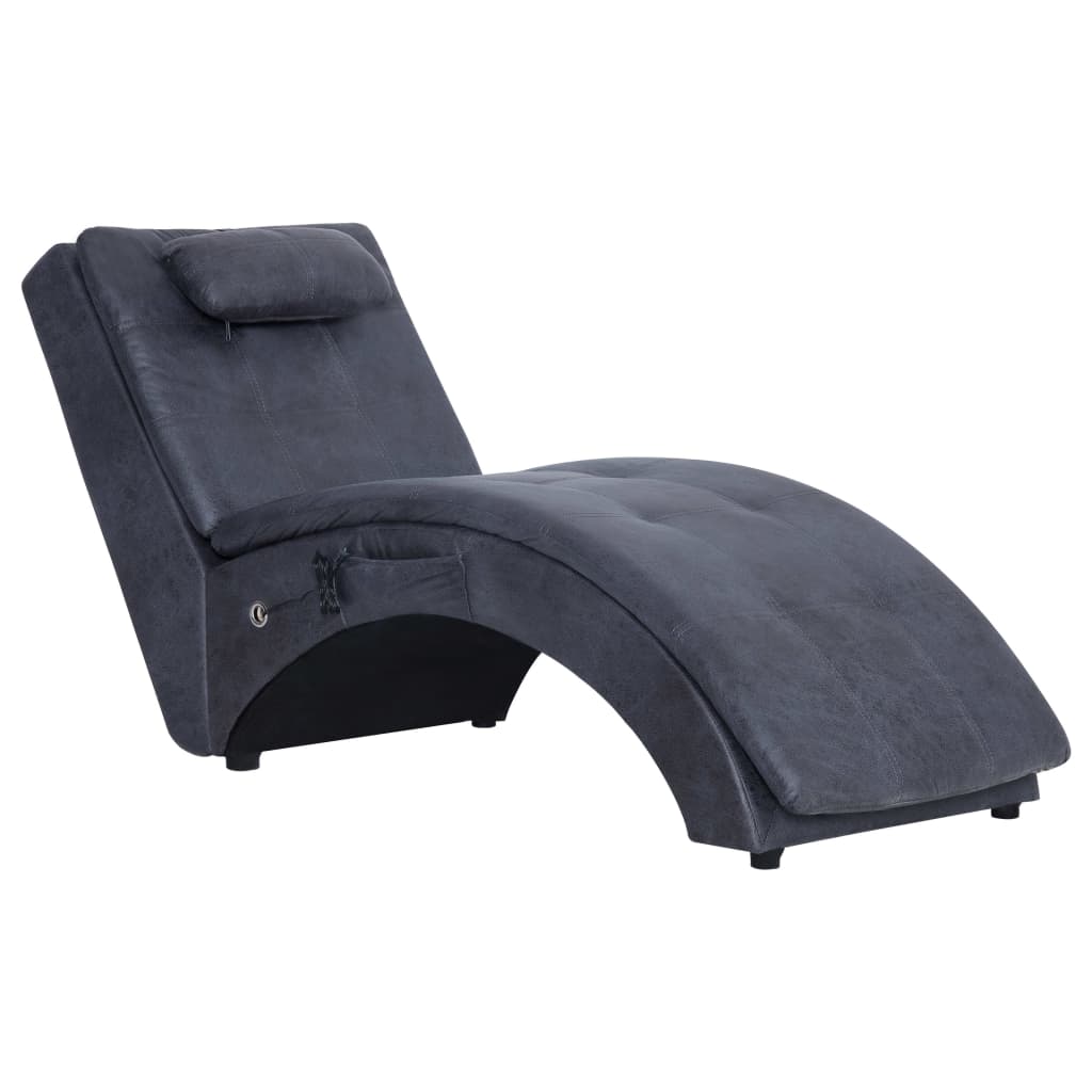 Chaise longue de massage avec coussin en suédine synthétique gris