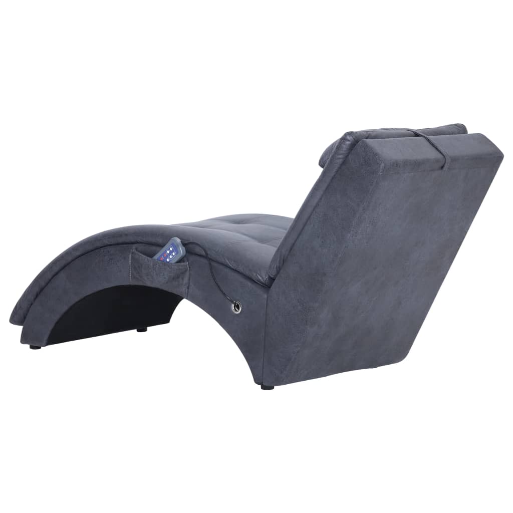 Chaise longue de massage avec coussin en suédine synthétique gris