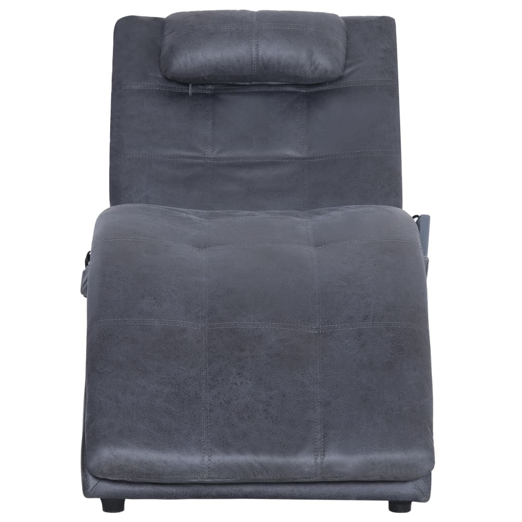 Massage chaise longue met kussen kunstsuède grijs