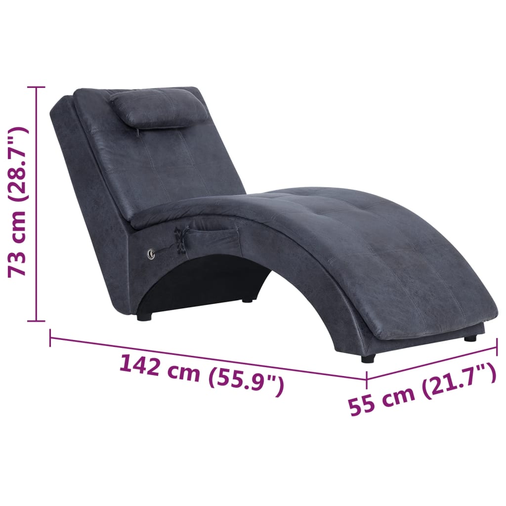 Chaise longue de massage avec coussin en suédine synthétique gris