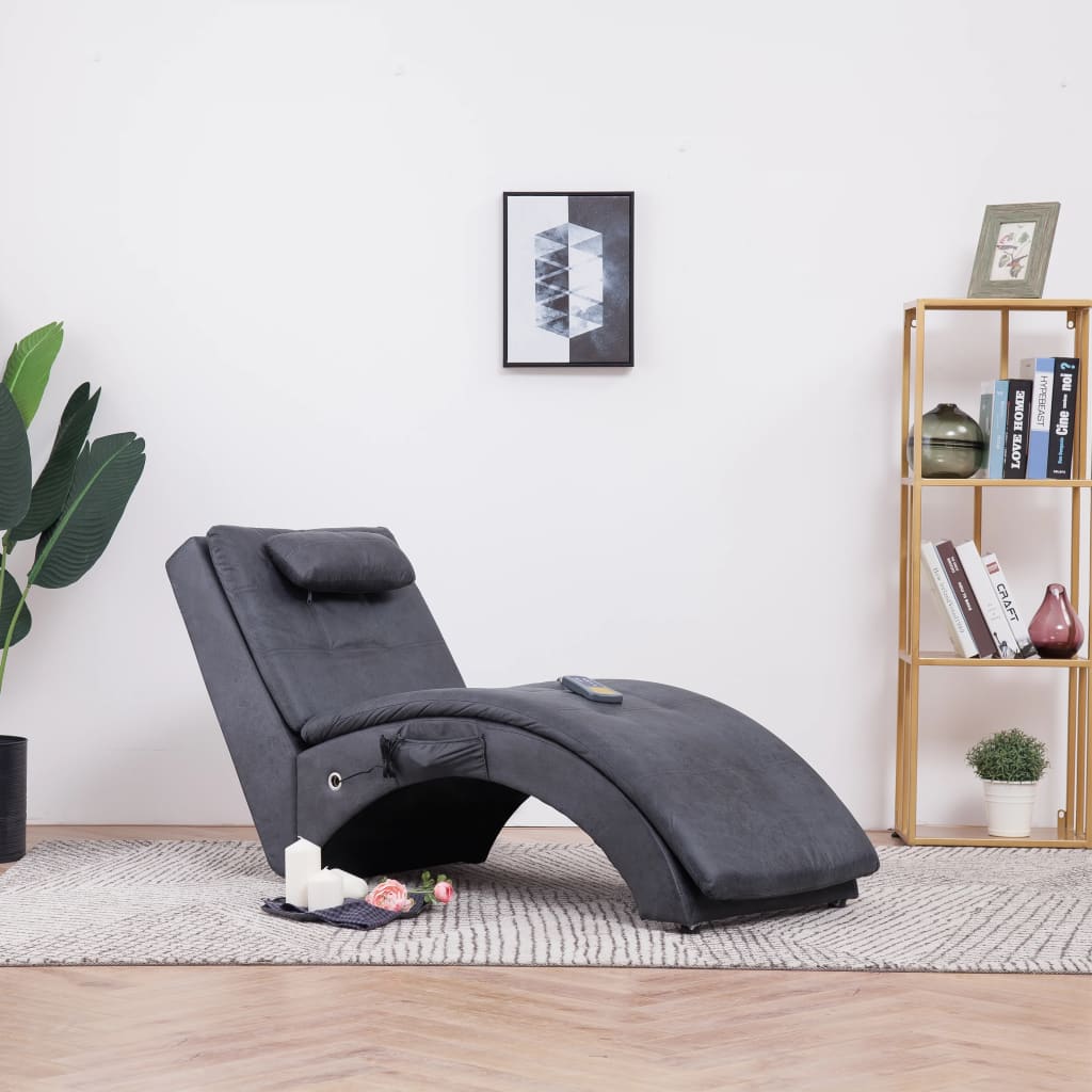 Massage chaise longue met kussen kunstsuède grijs