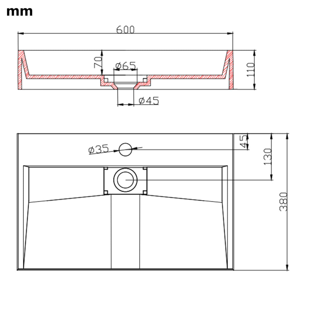 Wastafel 59,3x35,1x10,7 cm mineraal gegoten/marmer gegoten wit