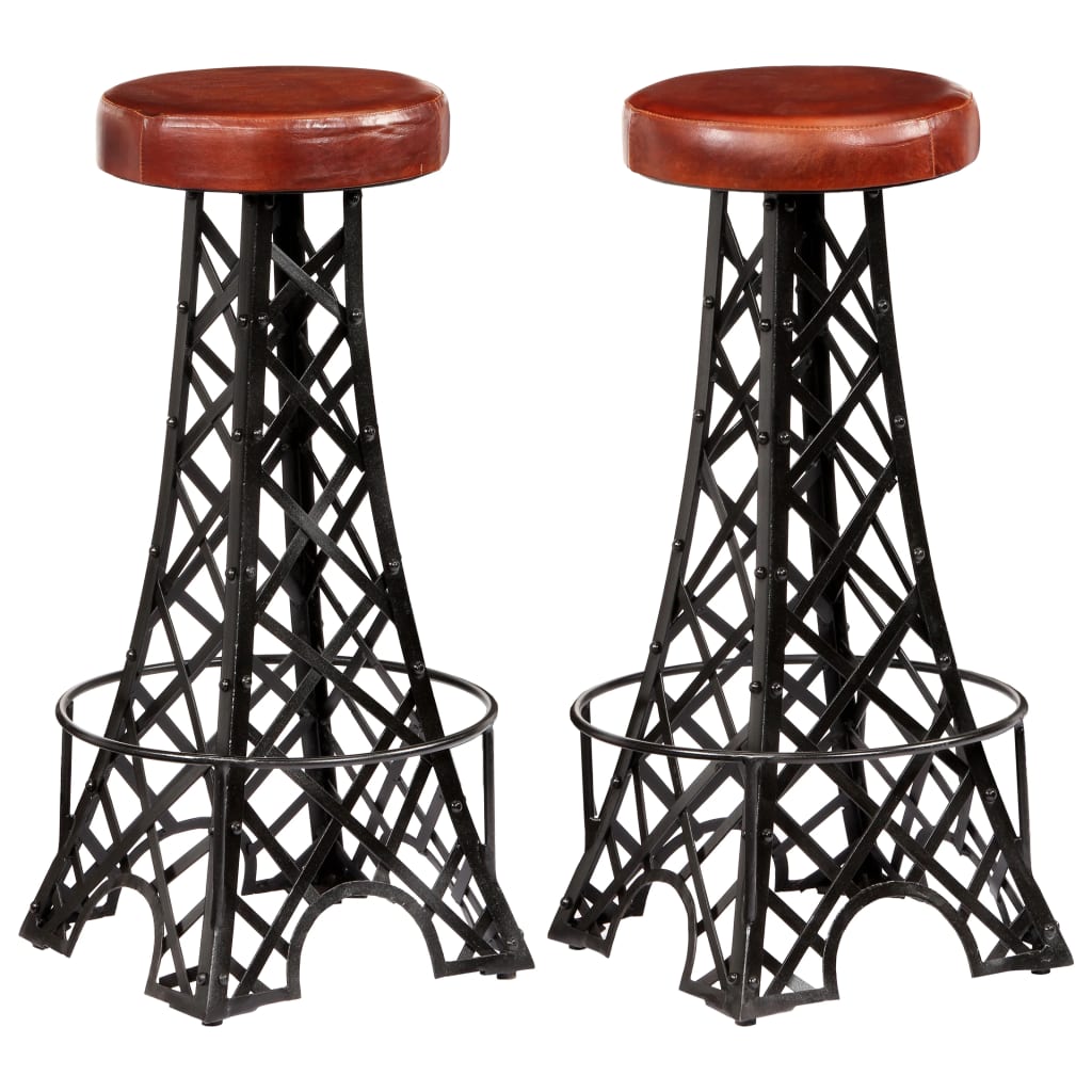 Tabourets de bar 2 pcs en cuir véritable