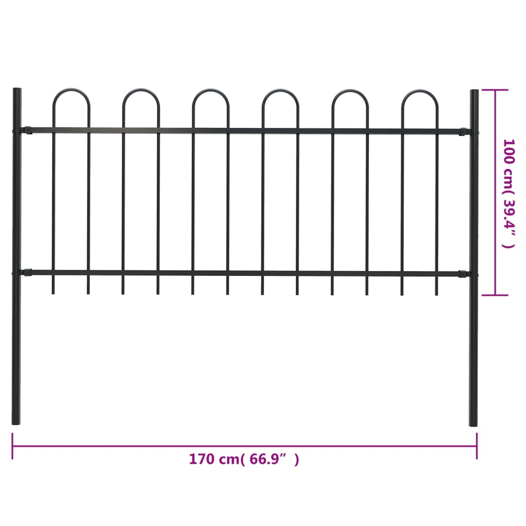 Clôture de jardin à sommet rond 8,5x1,2 m en acier noir