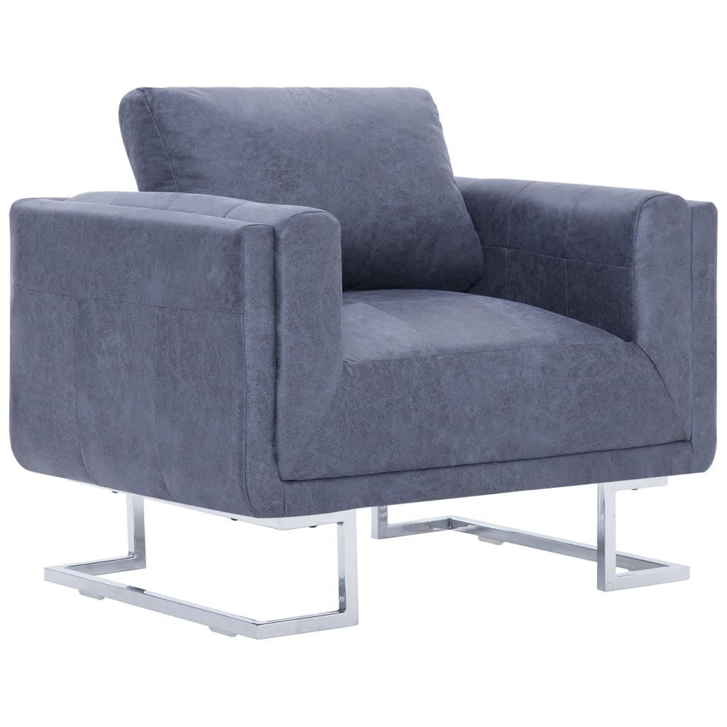 Fauteuil cube en daim artificiel gris