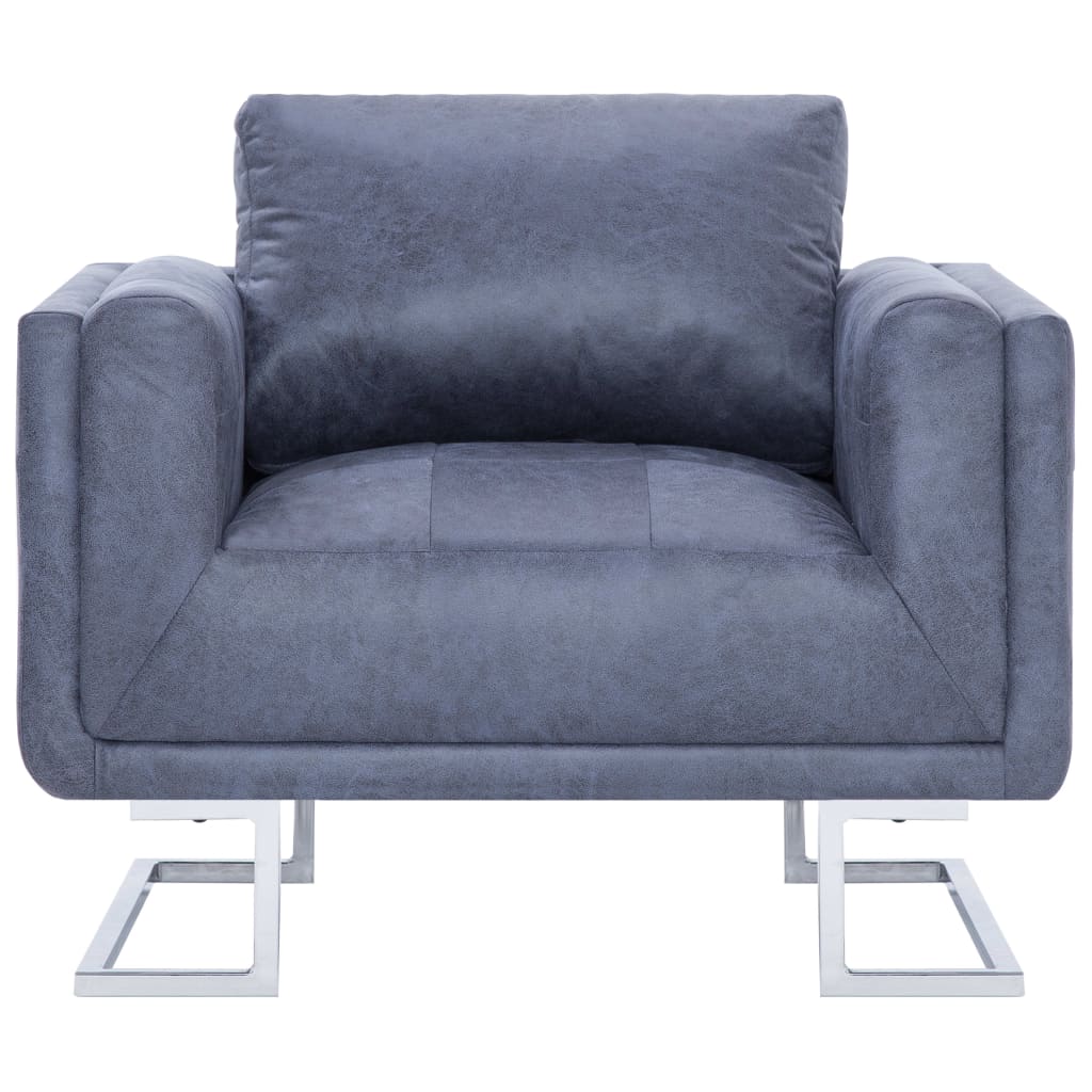 Fauteuil cube en daim artificiel gris