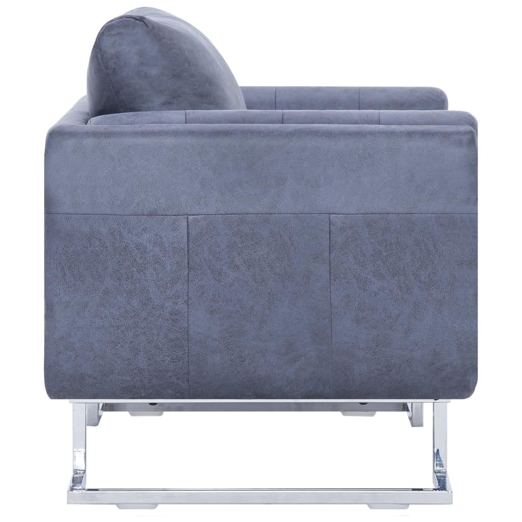 Fauteuil cube en daim artificiel gris