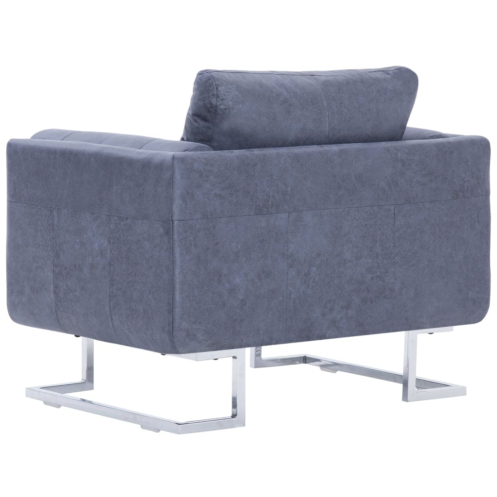 Fauteuil cube en daim artificiel gris