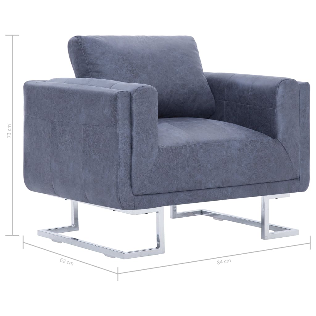 Fauteuil cube en daim artificiel gris