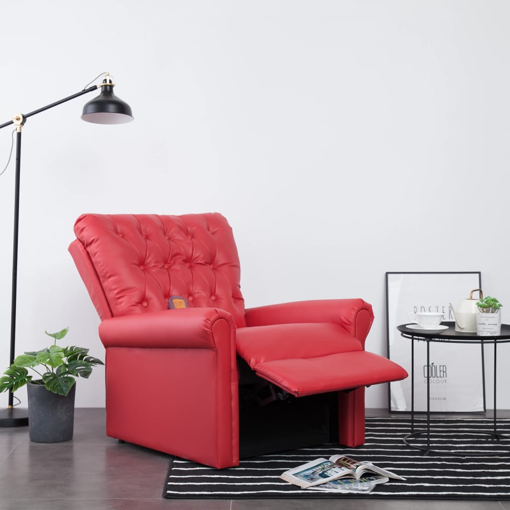 Fauteuil de massage réglable en cuir artificiel rouge