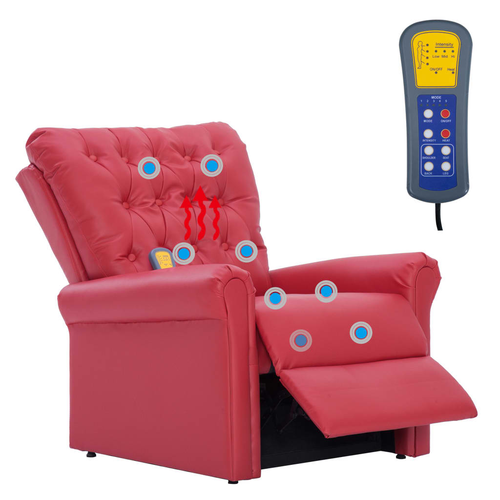 Fauteuil de massage réglable en cuir artificiel rouge