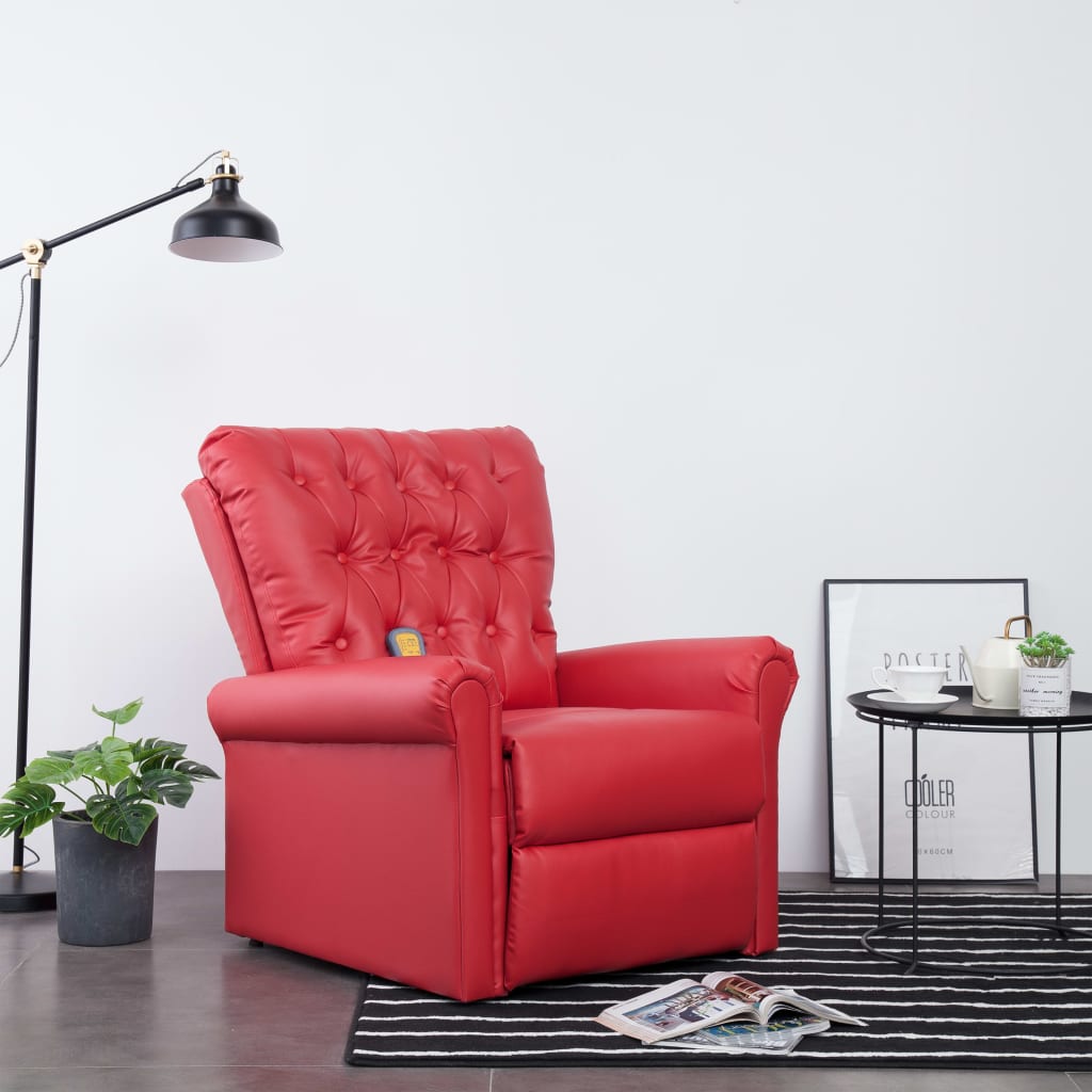 Fauteuil de massage réglable en cuir artificiel rouge