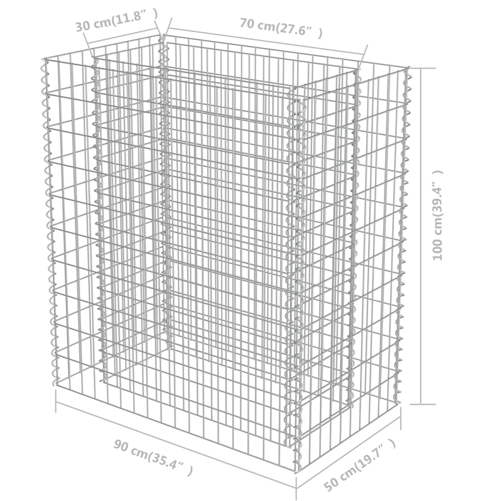 Gabion plantenbak verhoogd 90x90x100 cm gegalvaniseerd staal