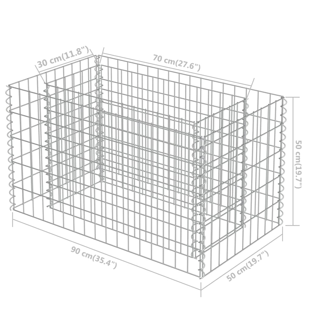 Gabion plantenbak verhoogd 90x90x100 cm gegalvaniseerd staal