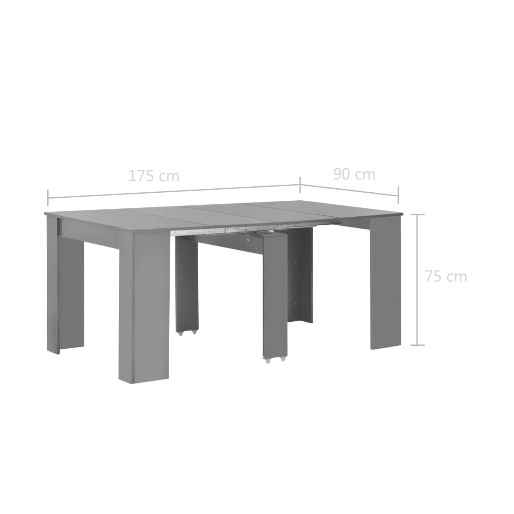 Eettafel verlengbaar 175x90x75 cm hoogglans grijs