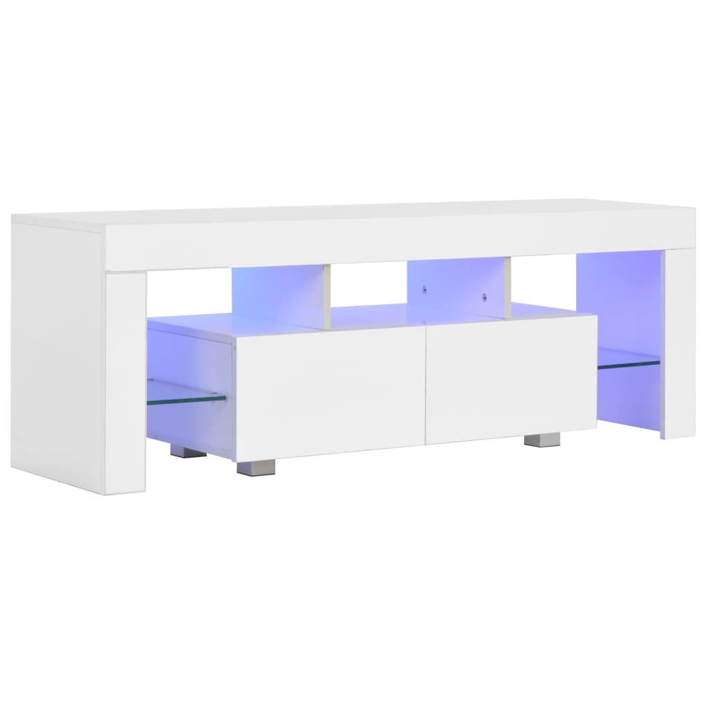 Meuble TV avec éclairage LED 130x35x45 cm blanc brillant