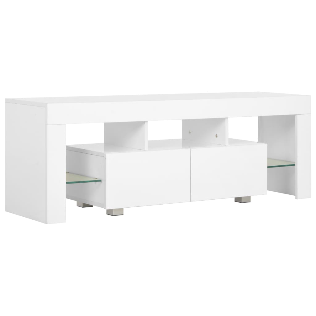 Meuble TV avec éclairage LED 130x35x45 cm blanc brillant