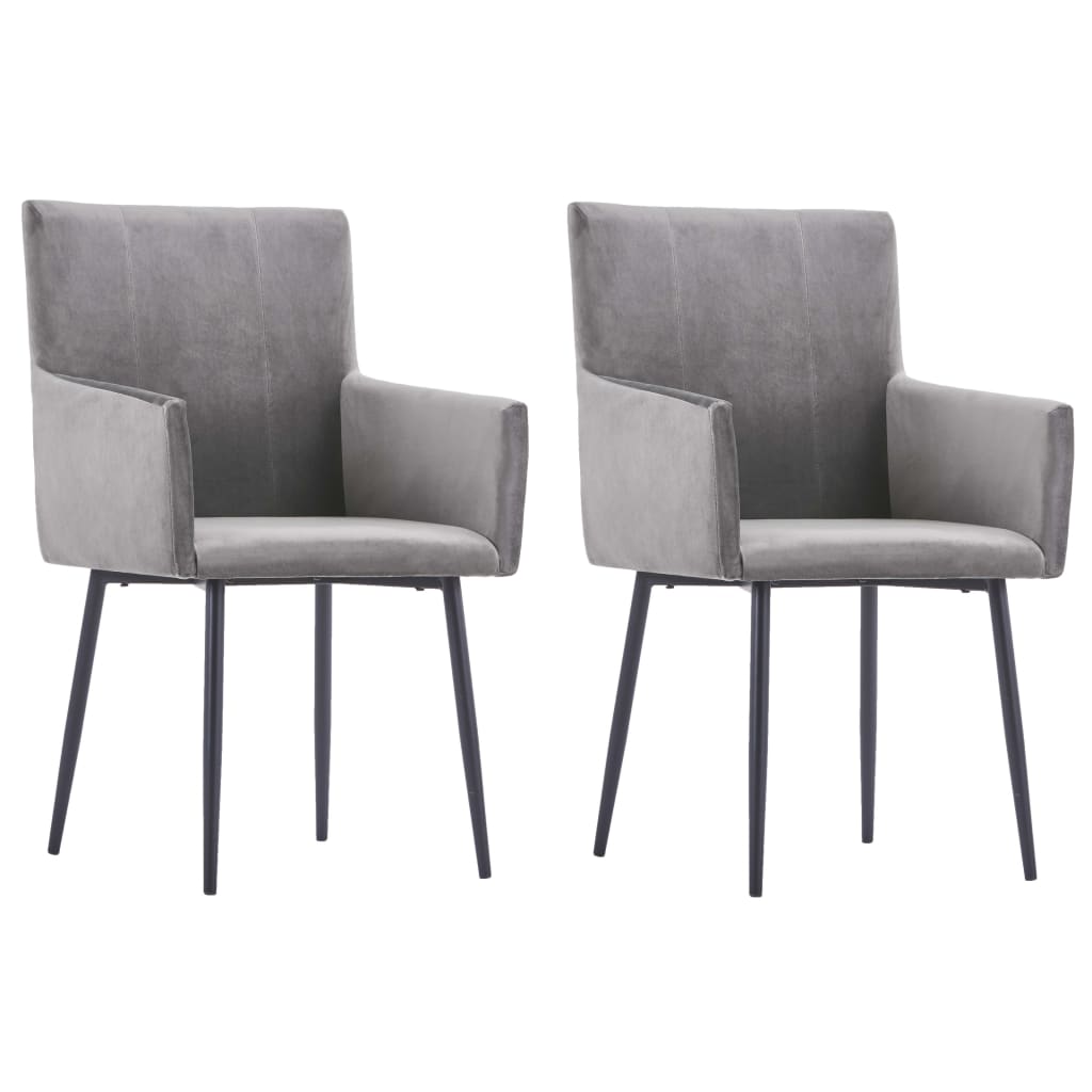 Chaises de salle à manger 2 pcs avec accoudoirs velours gris