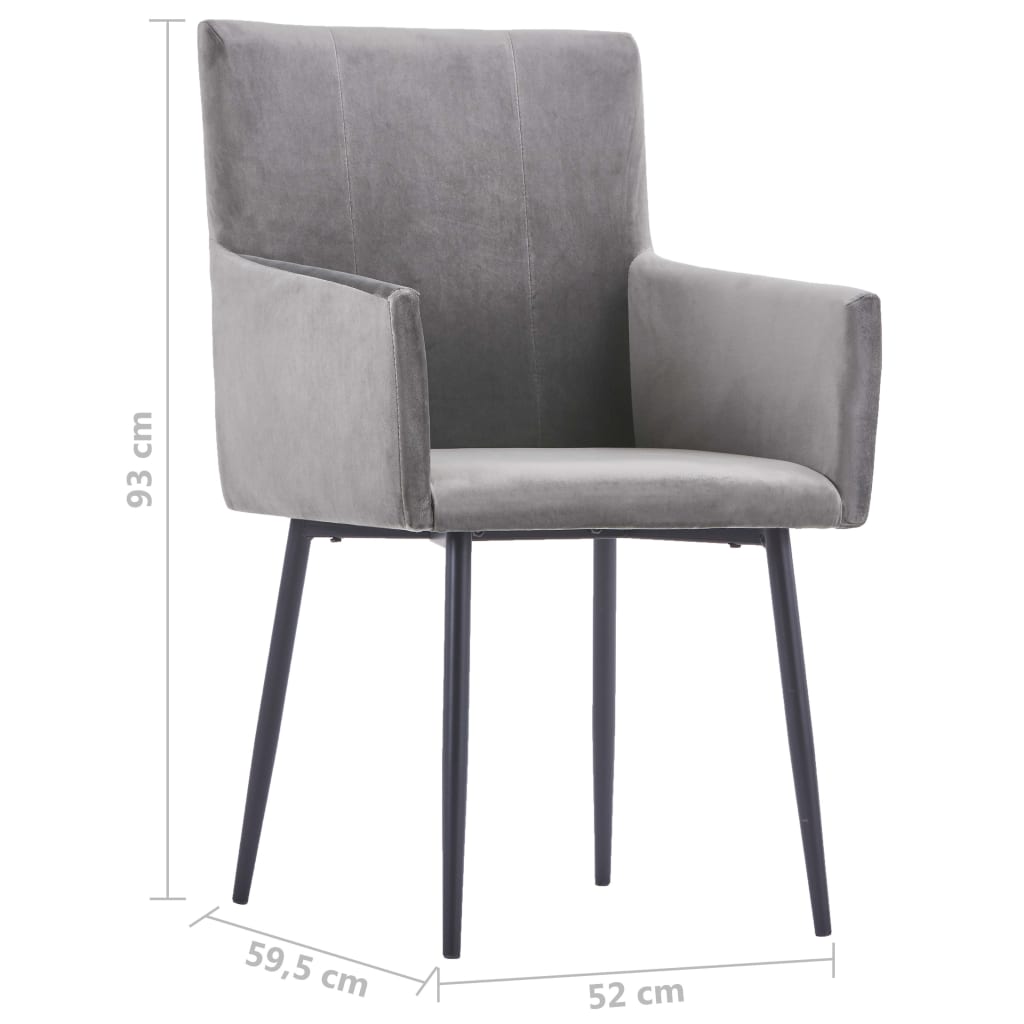 Chaises de salle à manger 2 pcs avec accoudoirs velours gris