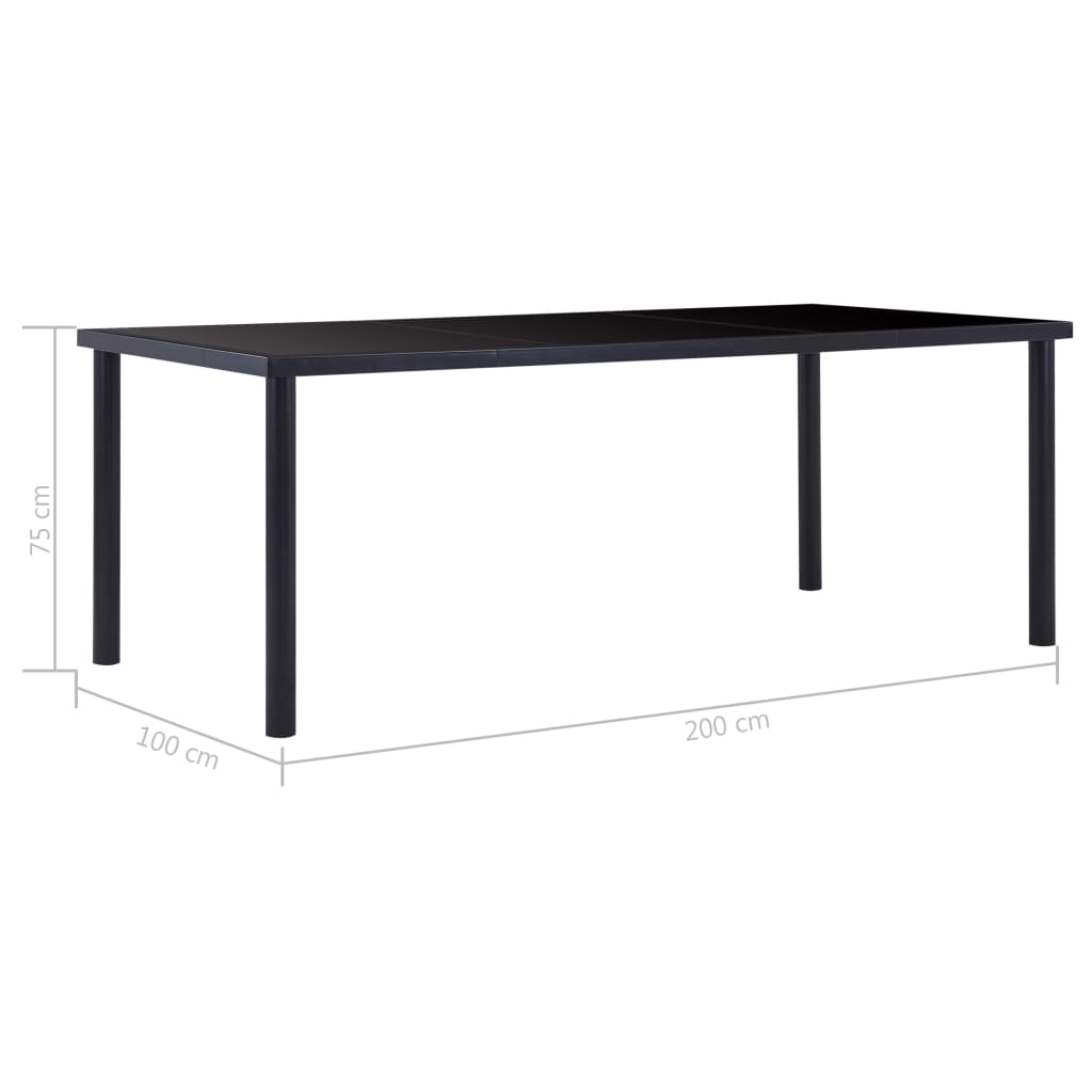 Eettafel 200x100x75 cm gehard glas zwart