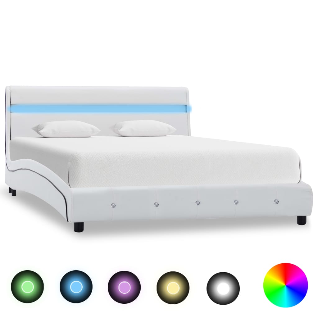 Bedframe met LED kunstleer wit 160x200 cm