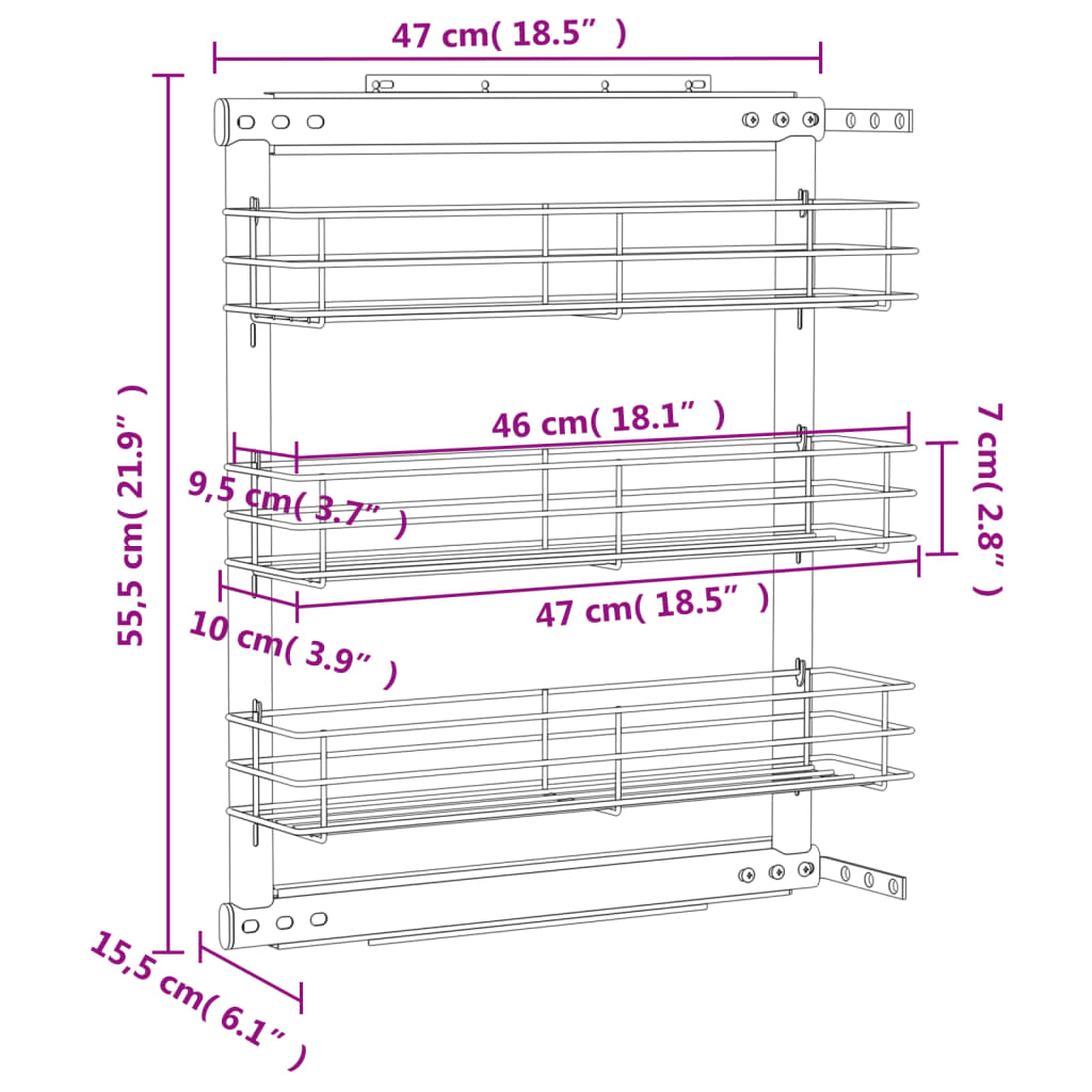 Draadmand uittrekbaar 3-laags 47x15,5x55,5 cm zilverkleurig