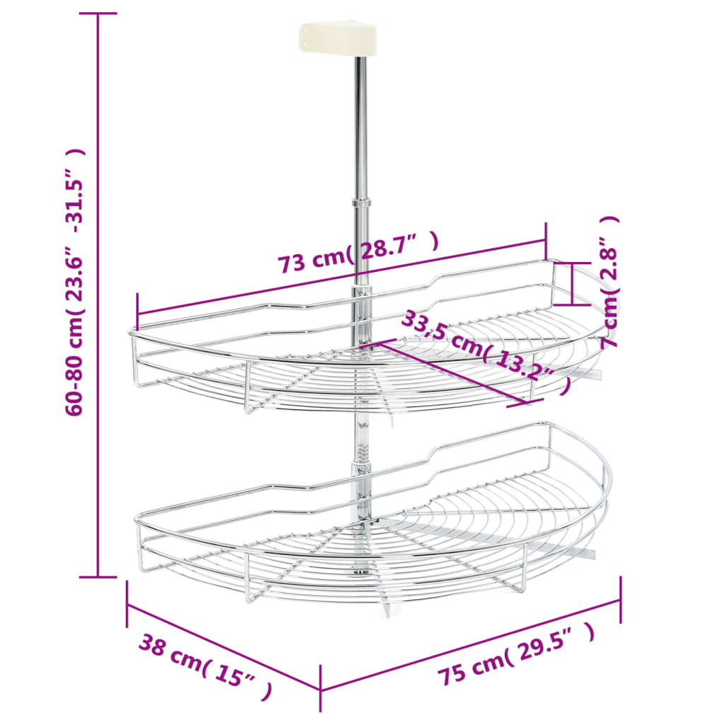 Draadmand keuken 2-laags 180 graden 75x38x80 cm zilverkleurig