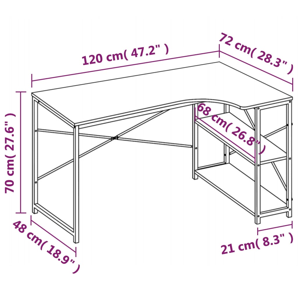 Bureau d'ordinateur 120x72x70 cm blanc