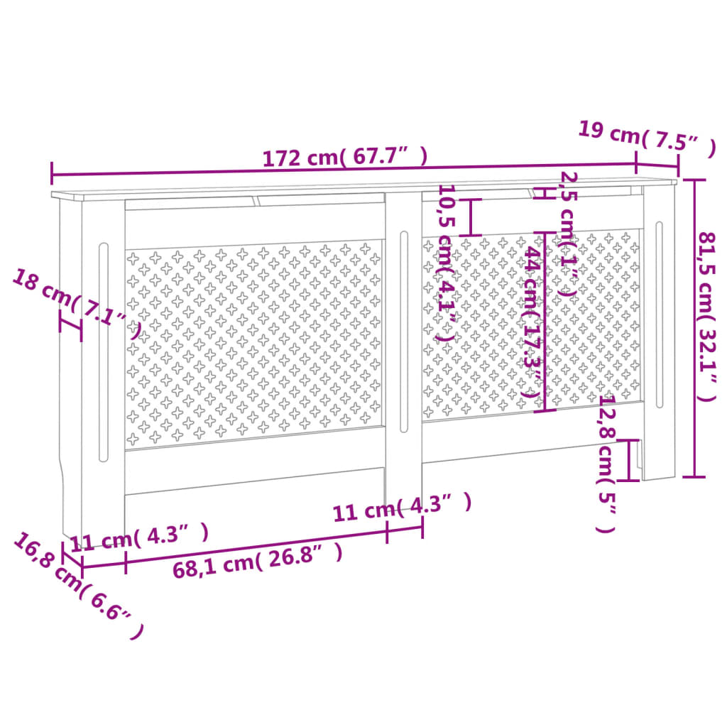 Radiatorombouw 205 cm MDF grijs