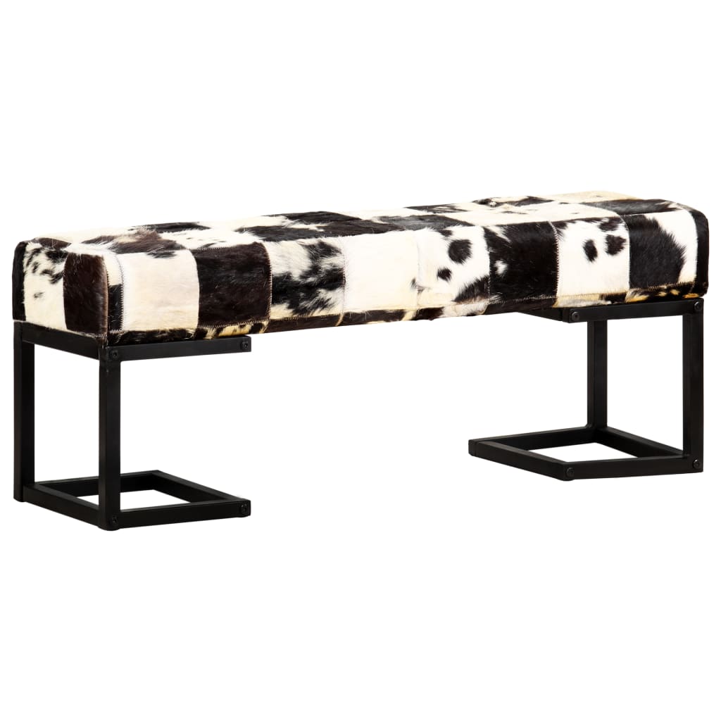 Banc Patchwork 110 cm véritable peau de chèvre noir