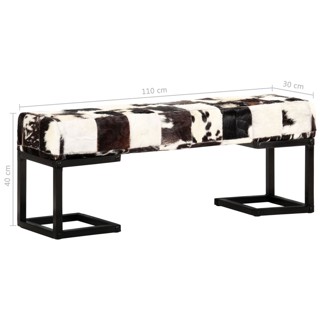 Banc Patchwork 110 cm véritable peau de chèvre noir