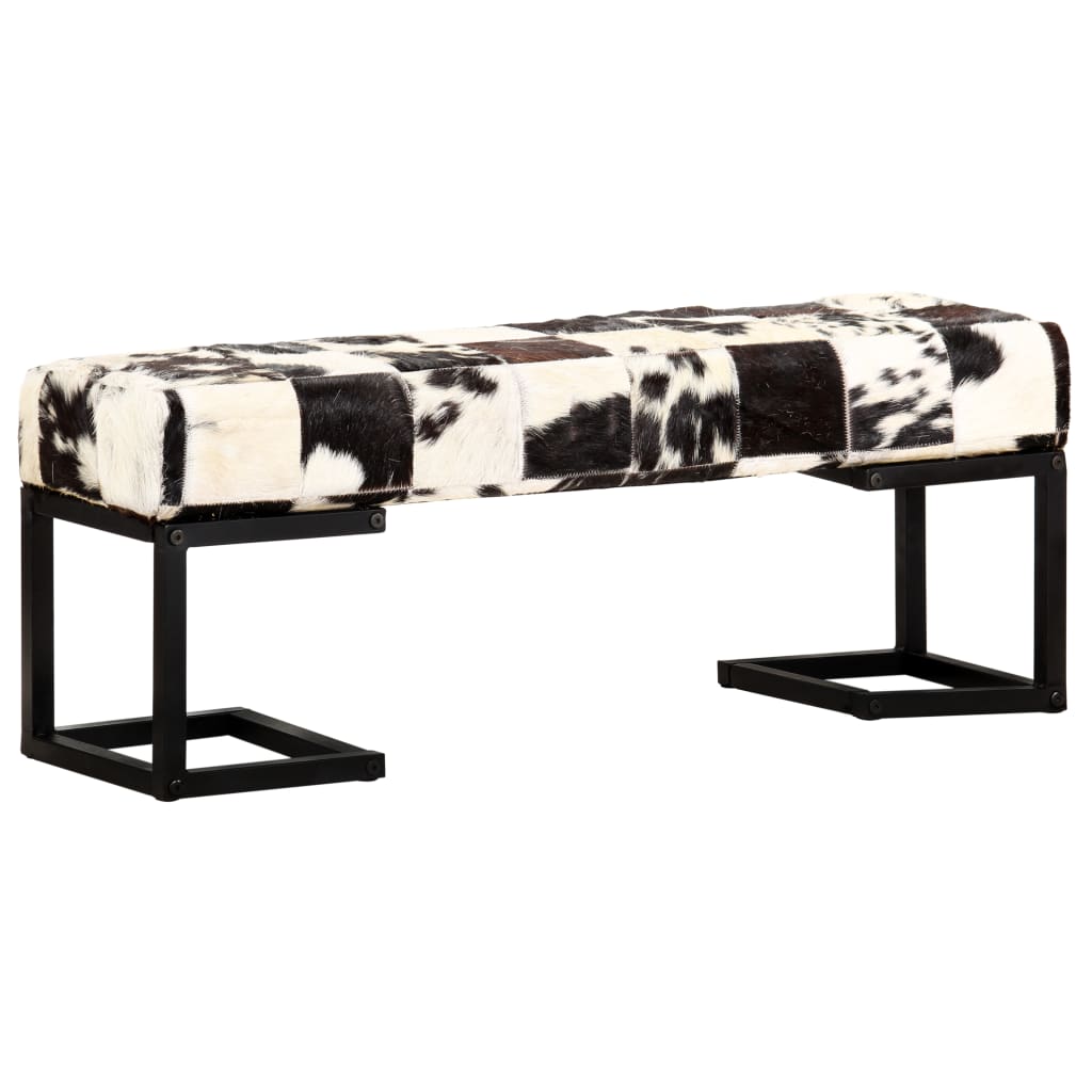 Banc Patchwork 110 cm véritable peau de chèvre noir