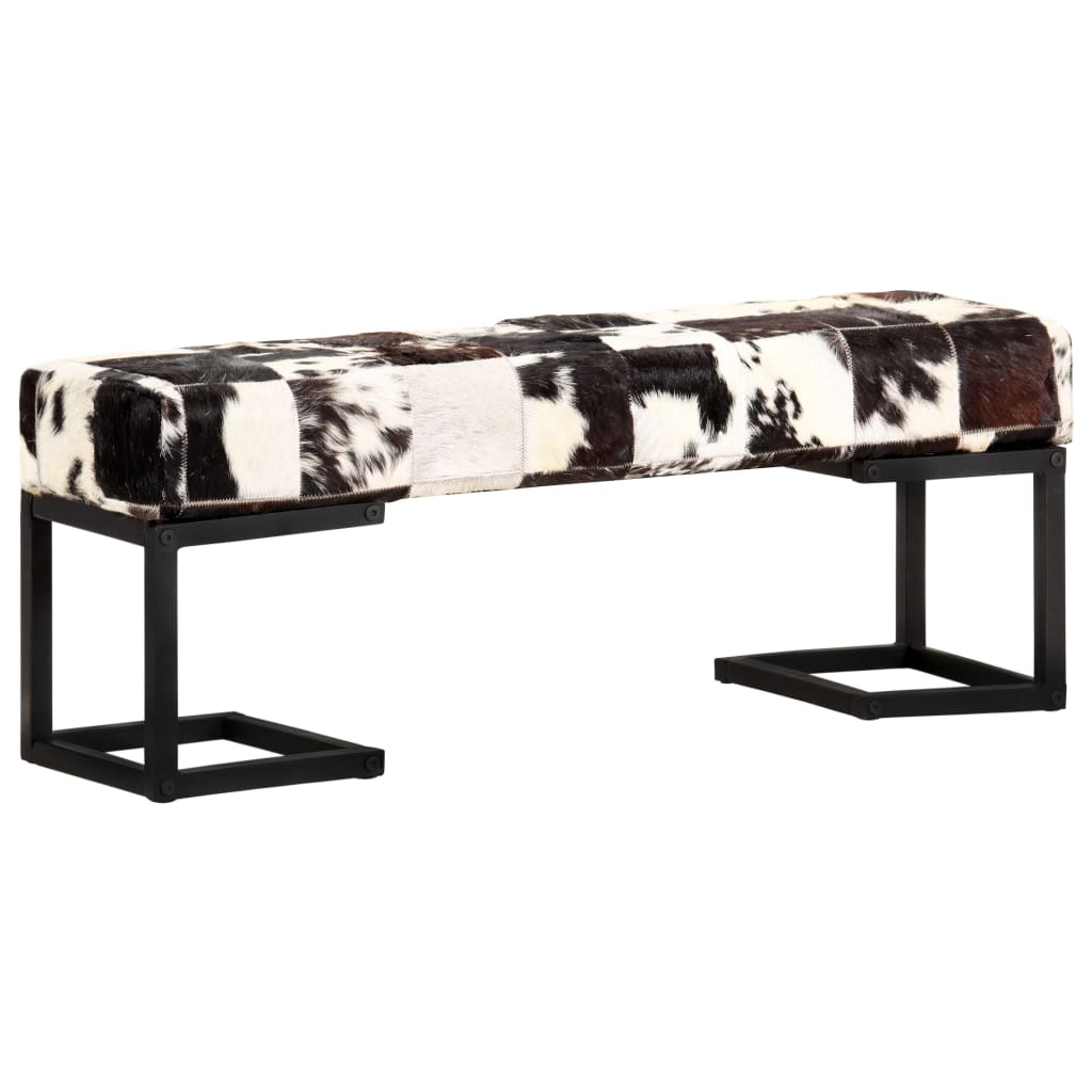 Banc Patchwork 110 cm véritable peau de chèvre noir