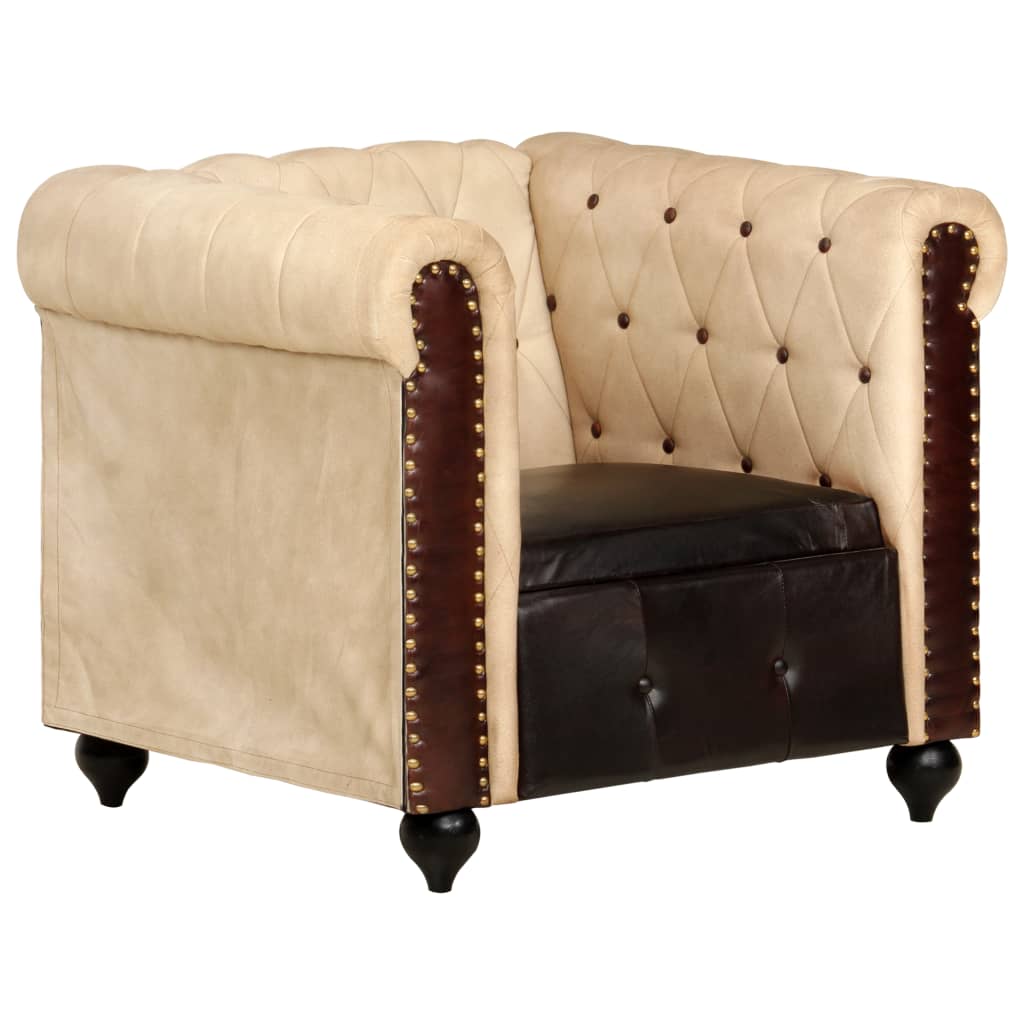 Fauteuil Chesterfield-stijl echt leer bruin