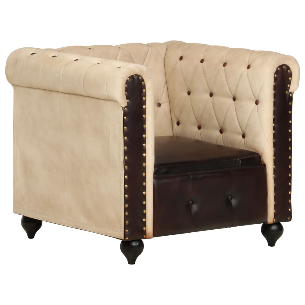 Fauteuil Chesterfield-stijl echt leer bruin