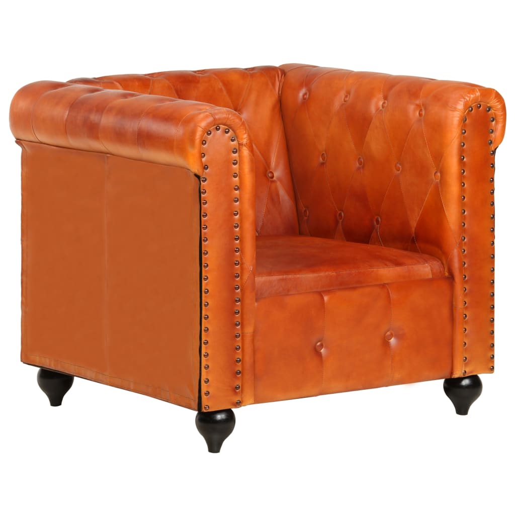 Fauteuil Chesterfield-stijl echt leer bruin