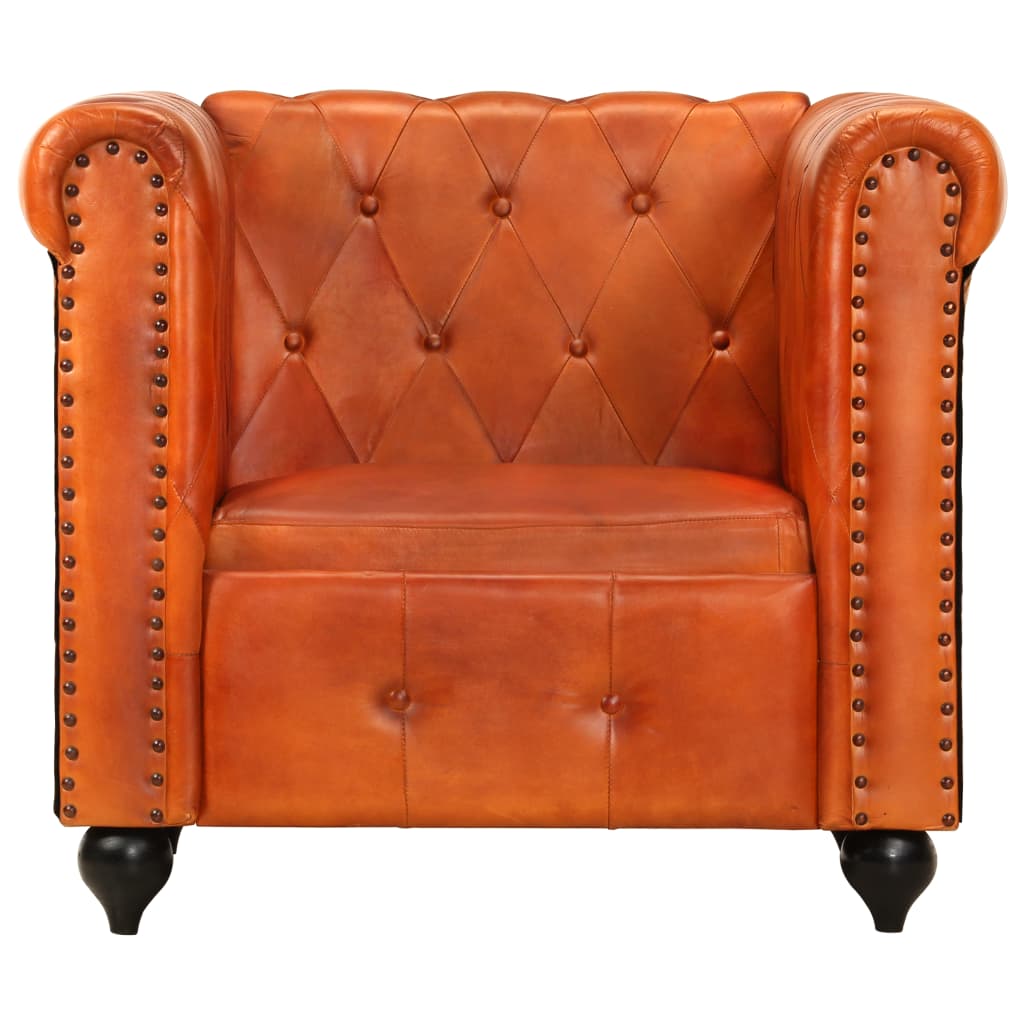 Fauteuil Chesterfield-stijl echt leer bruin