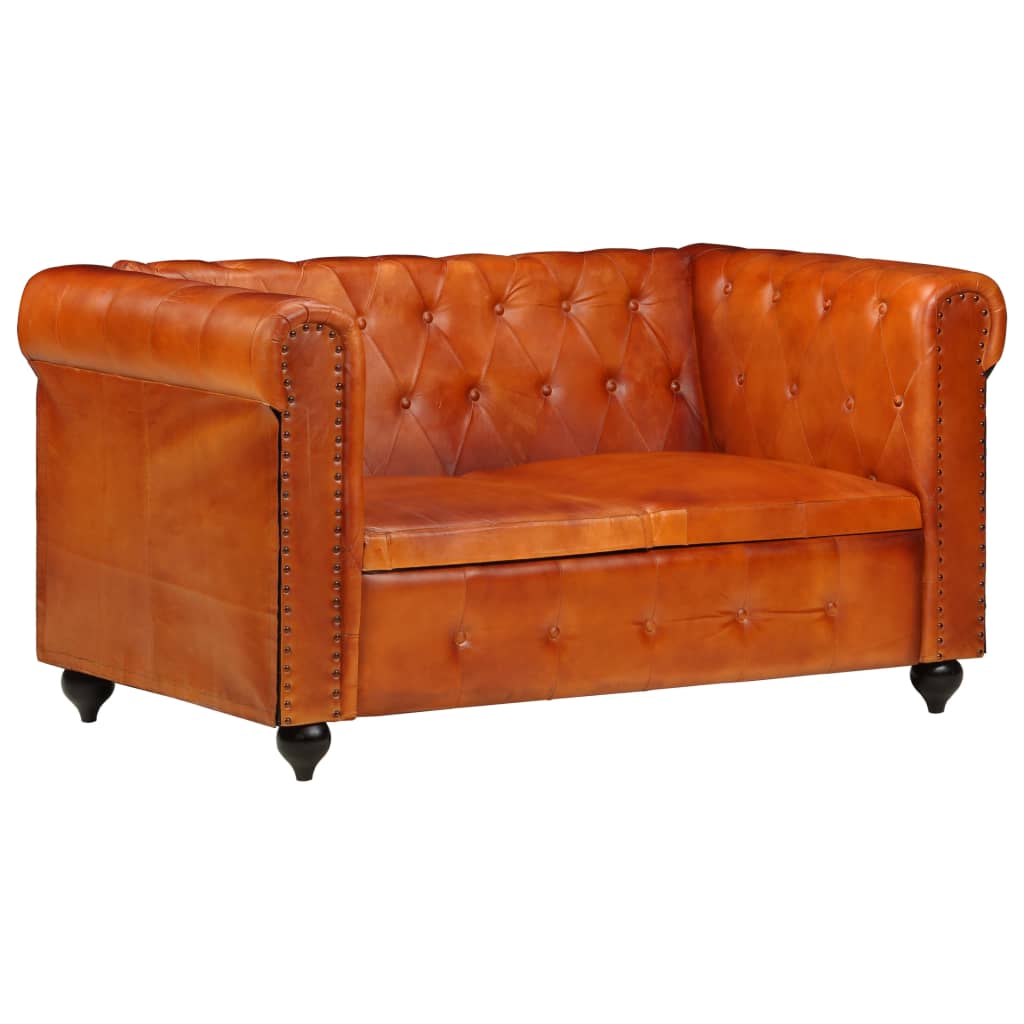 Tweezitsbank Chesterfield-stijl echt leer