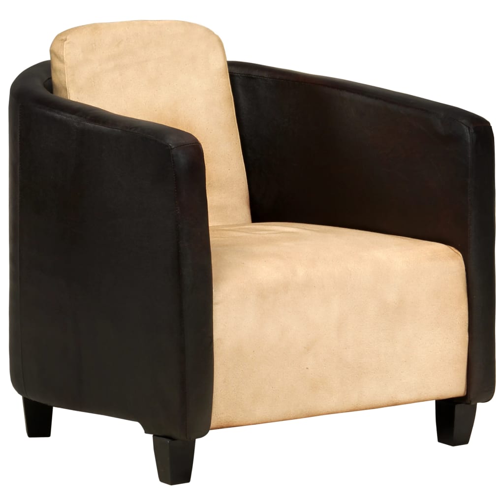 Fauteuil en cuir véritable beige et noir