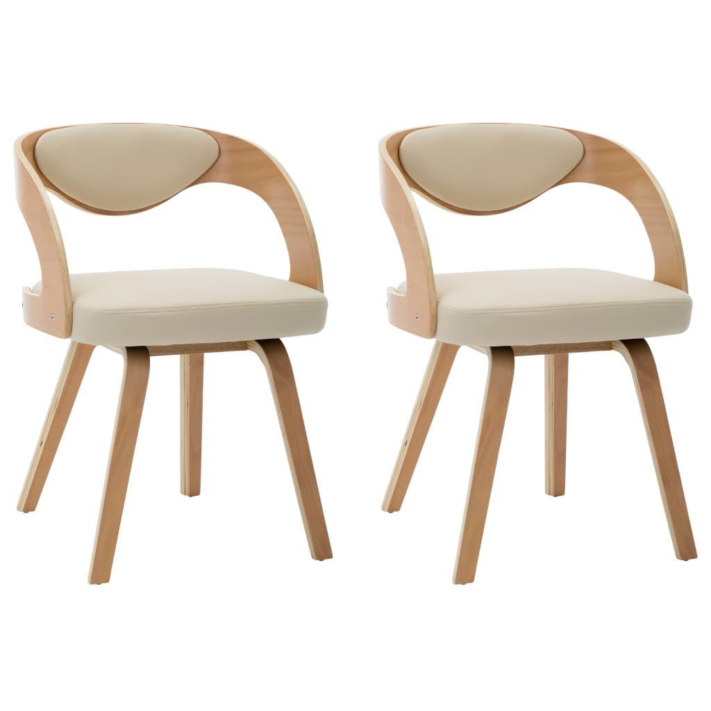 Chaises de salle à manger 2 pcs bois courbé cuir artificiel couleur crème