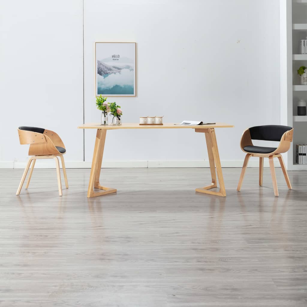 Chaise de salle à manger en bois courbé et cuir artificiel couleur crème